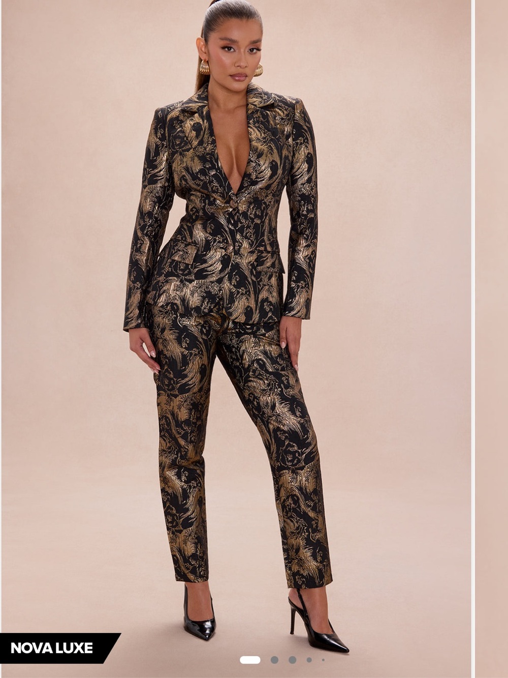 Bianca Jacquard Blazer and Tapered Pants - Black & Gold